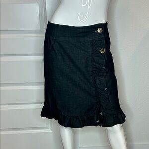 Leifsdottir Black Ruffle Button Jean Mini Skirt Size 8